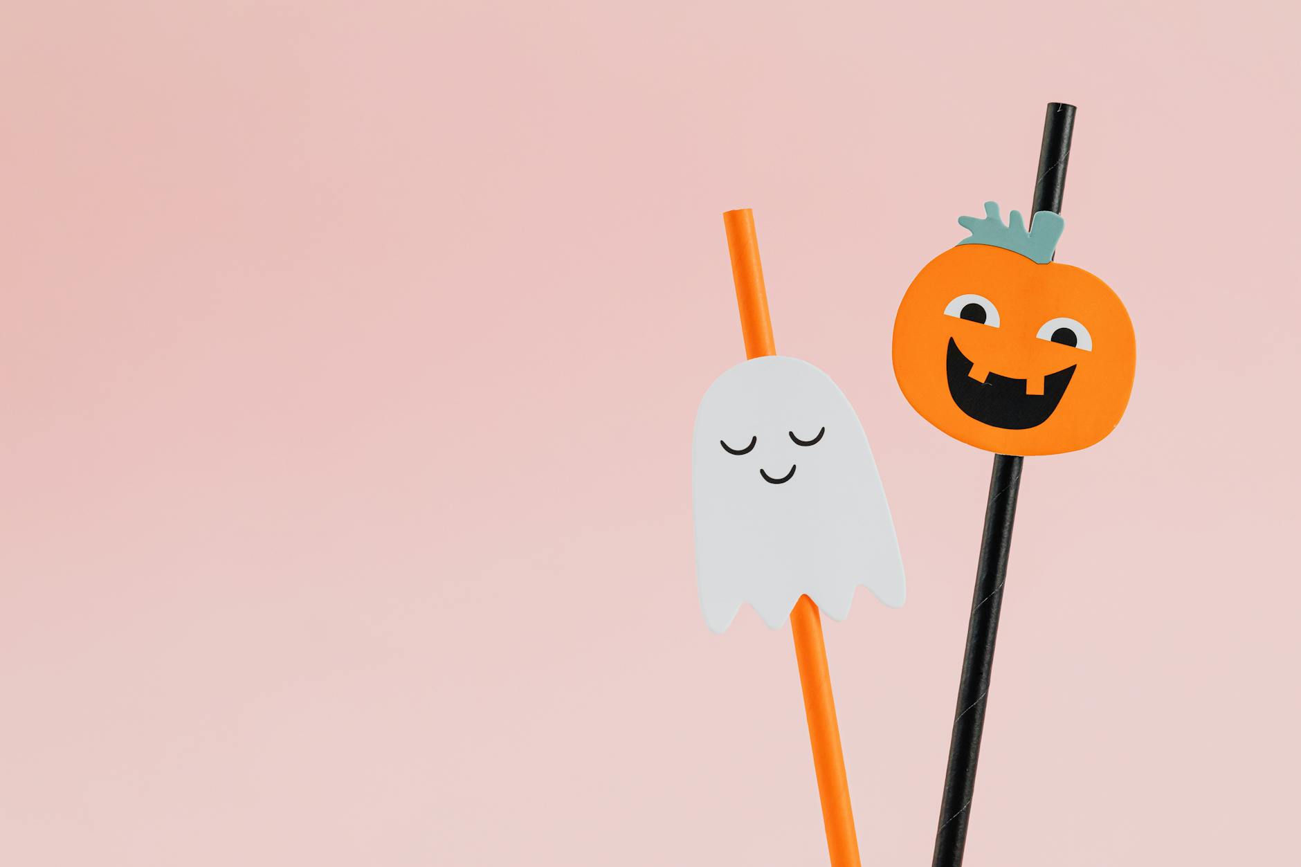 cute ghost and pumpkin on drinking straws