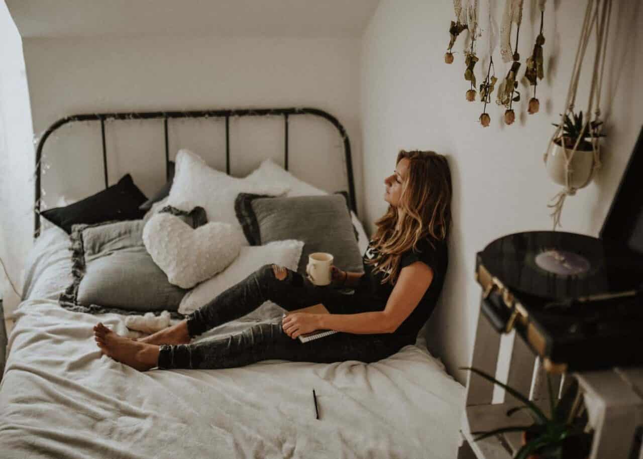 A person lying on a bed