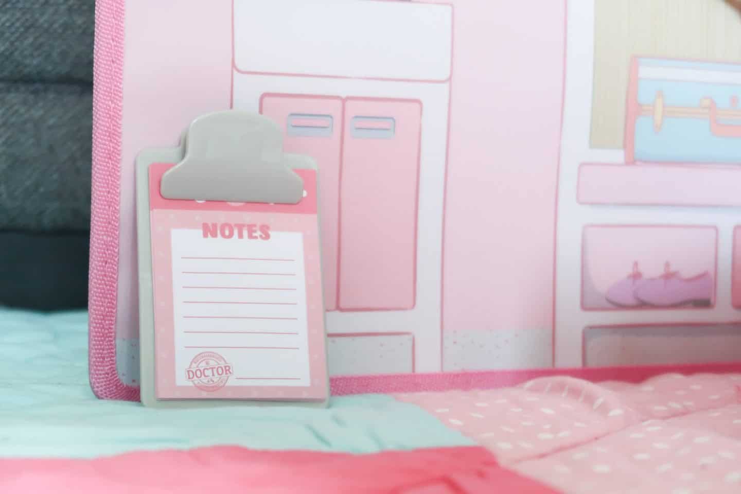 A close up of a pink bed